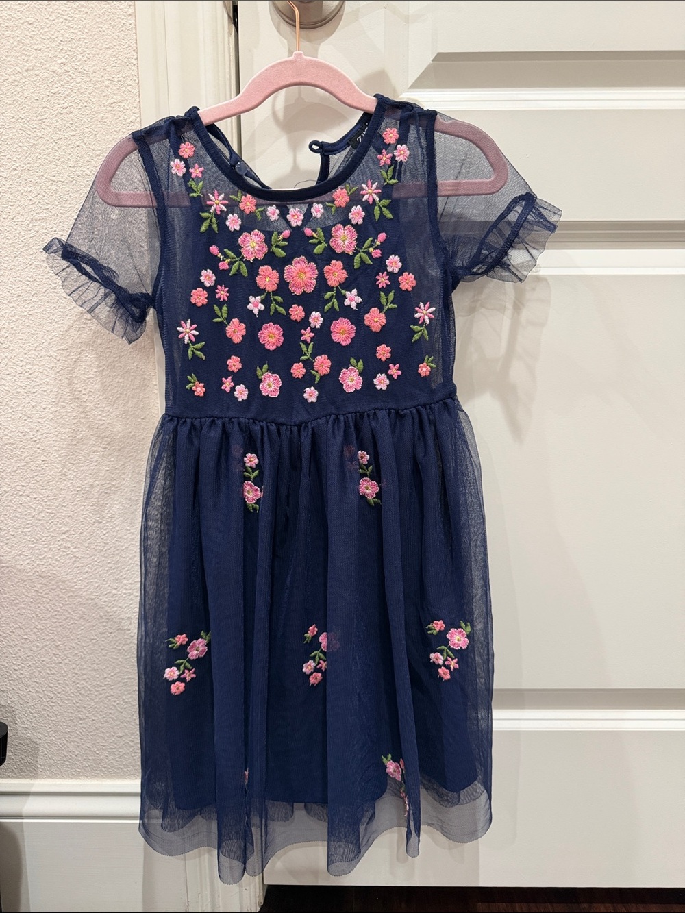 EUC Zunie Navy Floral Embroidered Tulle Kids Dress - Size 6